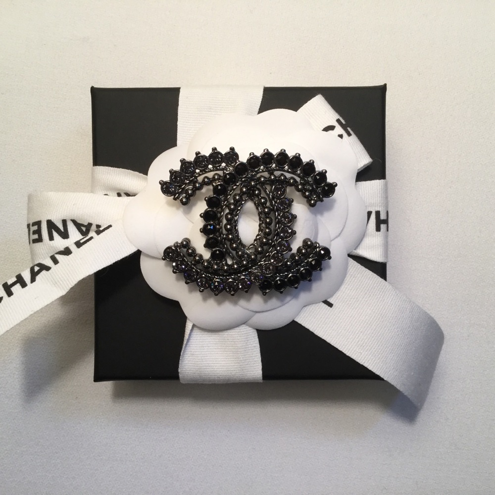Chanel Black/Dark Blue Gemstone Brooch